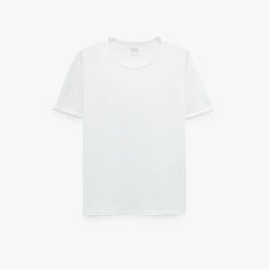 ZARA MAN White T-Shirt Cotton Rolled Up Sleeves Raw Neck M Medium